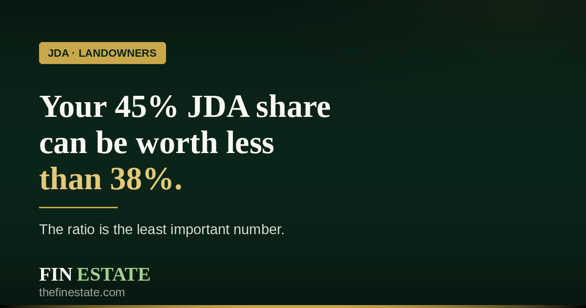 Revenue share vs area share in an Indian JDA — what a landowner actually takes home