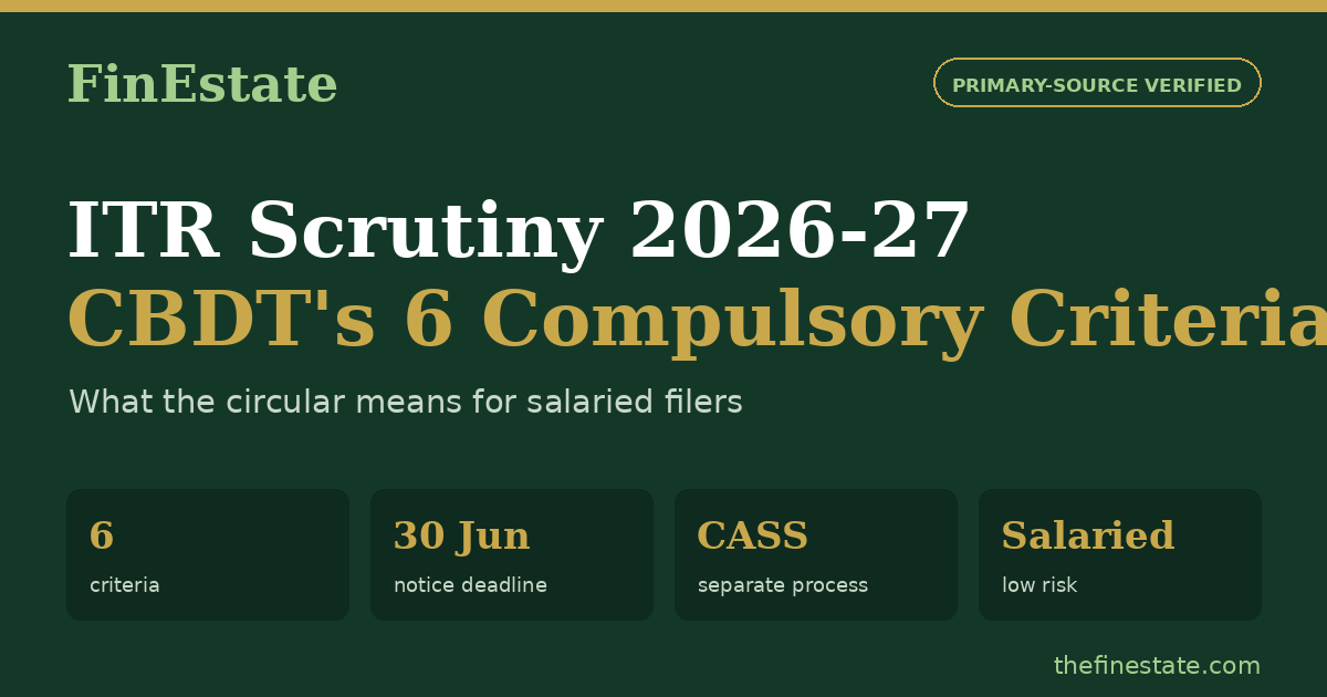 CBDT income tax scrutiny 2026-27 — 6 compulsory categories and what they mean for salaried filers